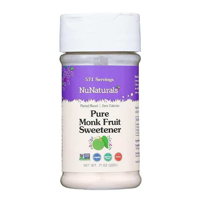 NuNaturals All-Natural Pure Monk Fruit Powder Plant-Based Sweetener Zero-Calorie Low Glycemic .71 oz