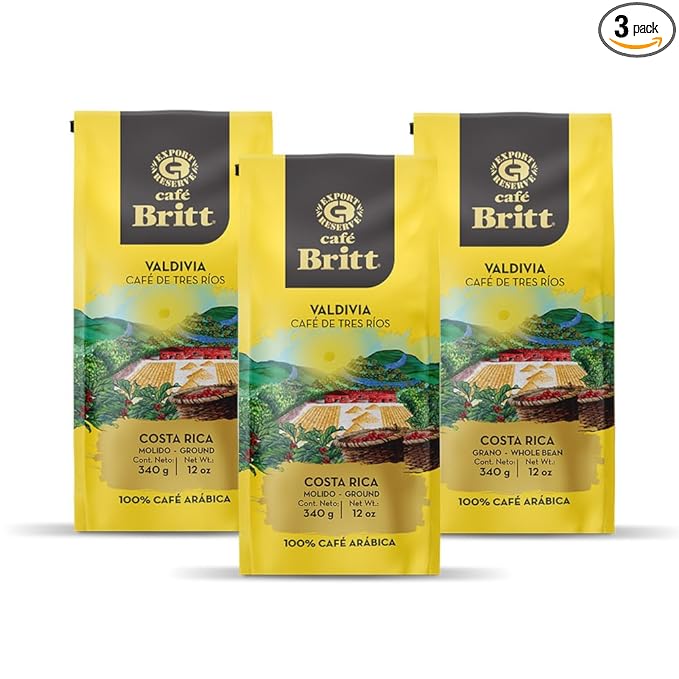 Café Britt® - Costa Rican Tres Rios Valdivia Coffee (12 oz.) (3-Pack) - Ground Arabica Coffee Kosher Gluten Free 100% Gourmet &amp Medium Light Roast