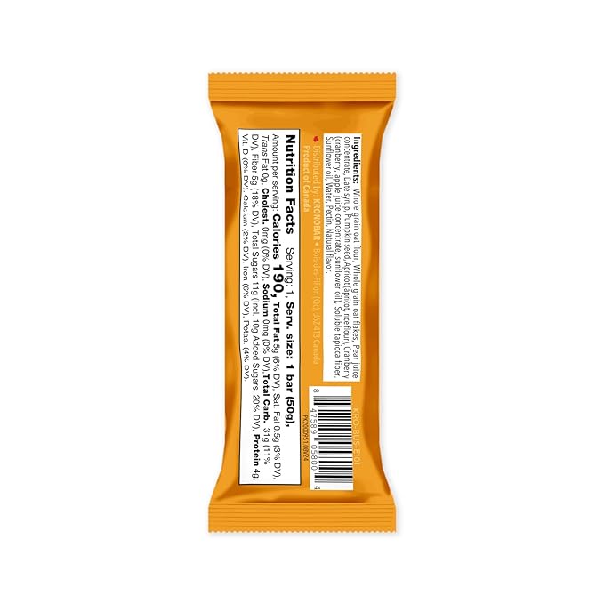 Krono Nutrition Energy Bar - Made with Natural Ingredients - Vegan - Gluten Free - Nuts Free - Soy Free - 50 gram per bars - 12 bars per box (12 count Apricot &amp Cranberry)
