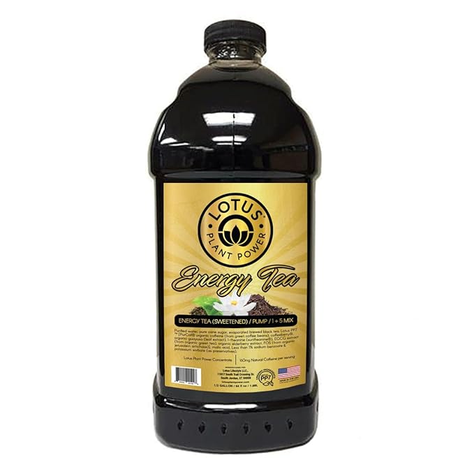 Lotus Energy Tea (Sweetened) | Cane Sugar| 1:5 | Natural Caffeine from Green Coffee Bean | Brewed Black Tea Concentrate