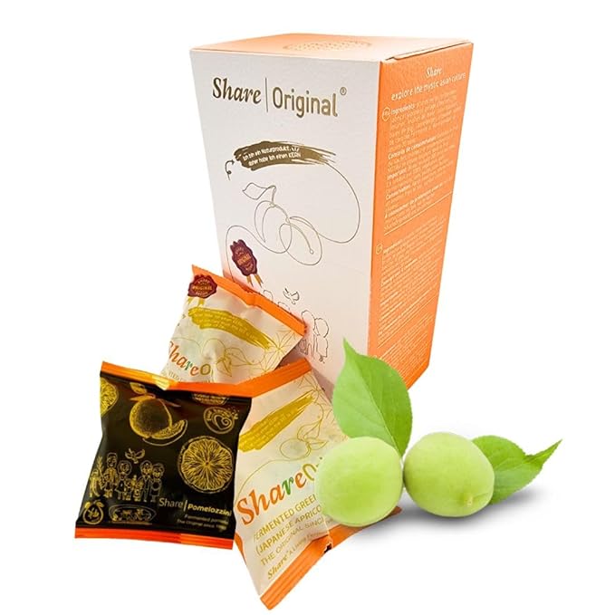Share Original® Fermented Plum Japanese Apricot (7-pc Starter BOX) + 1 pc Pomelozzini for Tasting 30+ Month Naturally Fermented 110g | Green Plums/Japanese Apricots Vegan Lactose-Free