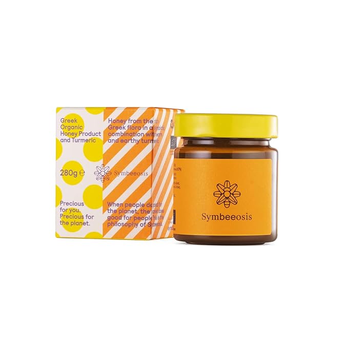 Symbeeosis Greek Organic Functional Honey with Turmeric - Rich in Trace Elements and Phenolic Components - Warm Earthy Taste