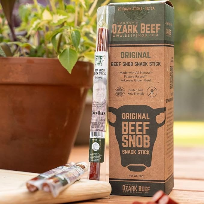 Beef Snob Snack Sticks - Original Flavor – High Protein Sugar-Free Keto &amp Gluten-Free Beef Jerky – 20 Count 1 oz Each – Healthy On-the-Go Meat Snack