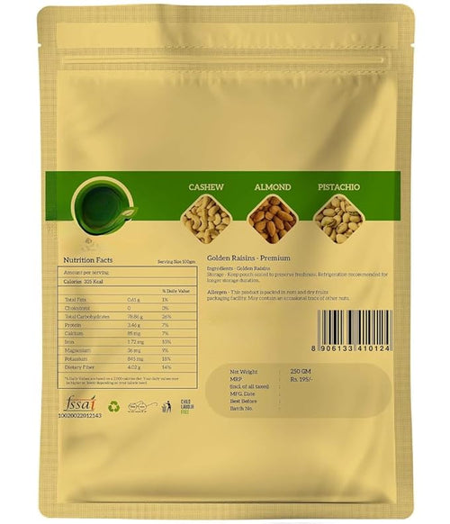 100% Natural - Premium Golden Raisins (Kishmish) Everyday Essential Superfood - Dry Fruits &amp Nuts Rich in Fiber helps in digestion - 250 gm