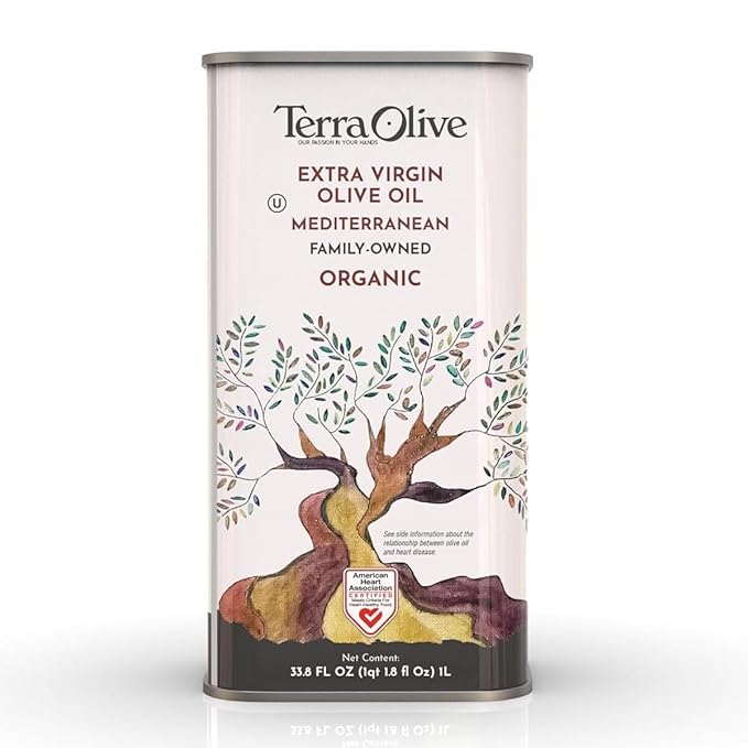 Terra Olive Organic Extra Virgin Olive Oil - Mediterranean Spanish Cold Pressed Single Origin Award Winning 33.81 Fluid Ounce Can