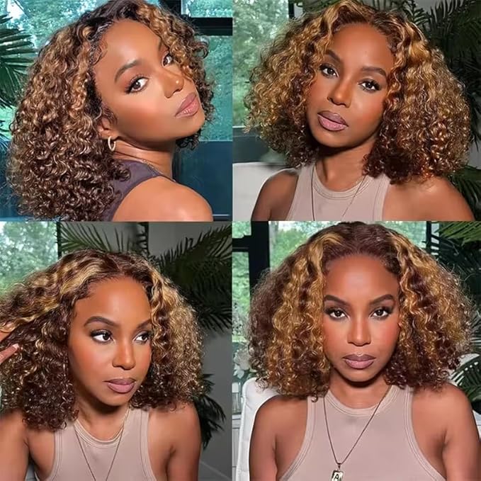 Deep Wave Lace Front Wigs Human Hair 13x4 Honey Blonde Deep Curly Human Hair wig 220% Density Ombre Deep Wave 4/27 Highlight Lace Front Wigs Wet And Wavy Water Wave Wig for Women 18 Inch