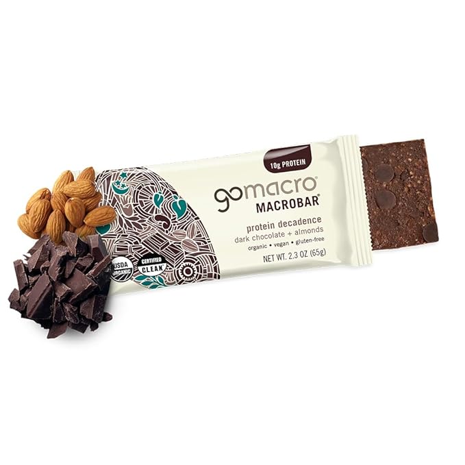 GoMacro MacroBar Organic Vegan Protein Bars - Dark Chocolate + Almonds (2.3 Ounce Bars 12 Count)