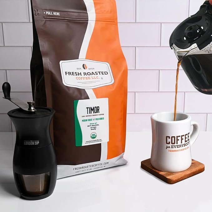Fresh Roasted Coffee Organic Timor | USDA Organic 100% Single Origin Kosher | Medium Roast 5 lb (80 oz) Whole Bean