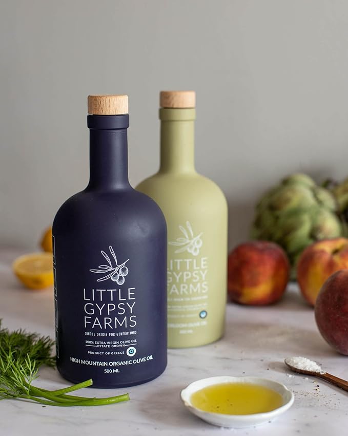 Cooking &amp Dipping Set | High Mountain Organic &amp Heirloom EVOO from Little Gypsy Farms | Extra Virgin Olive Oil from a Single Estate in Greece | First Cold-Pressed | High Polyphenols &amp Amin