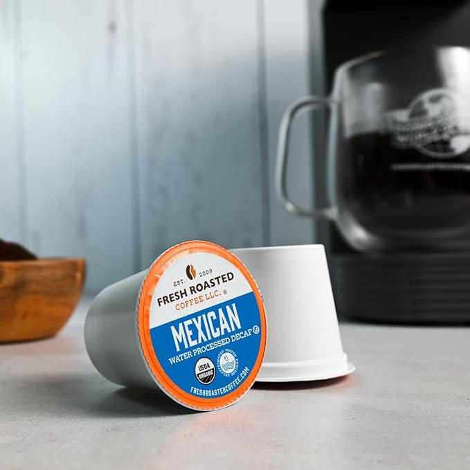 Fresh Roasted Coffee Organic Mexican Water-Processed Decaf | USDA Organic 100% Single Origin Kosher | Medium Roast 72 Pods for K Cup Brewers
