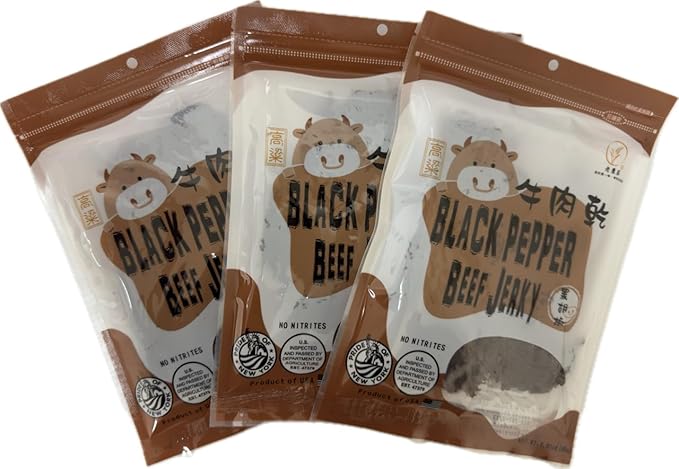 Old Cottage Beef Jerky - Authentic Taiwanese Recipe -Taiwanese Snacks - Dried Jerky Protein Snack | Beef Jerky Asian Snacks 2.82oz Pack of 3 Made in The USA (Pack of 3 Black Pepper)