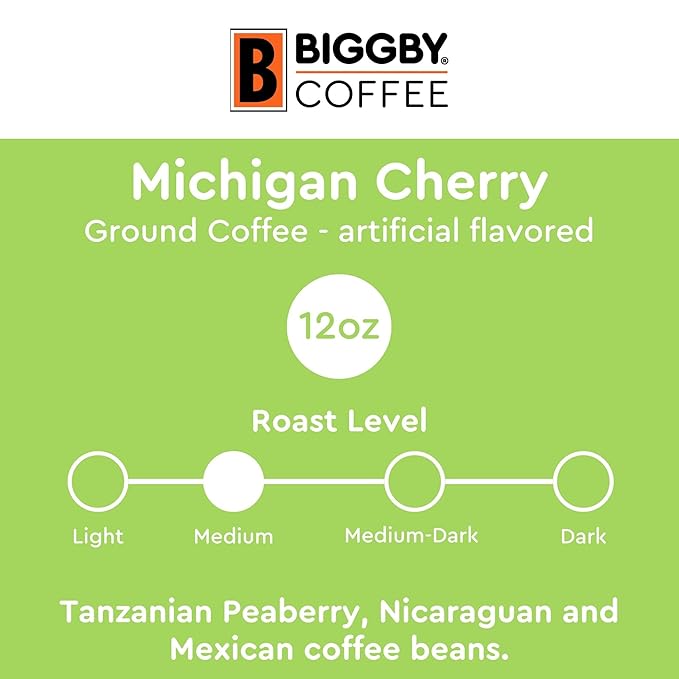BIGGBY® Michigan Cherry Flavored Ground Coffee 12oz Bag Medium Roast (Pack of 2)