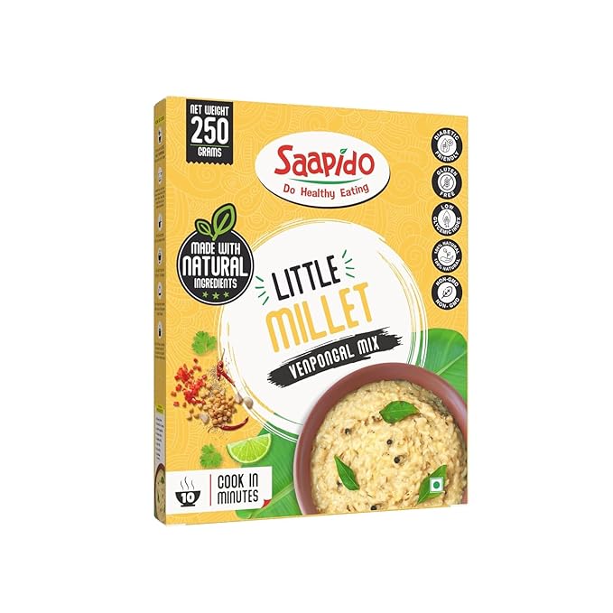 SAAPIDO Little Millet Pongal Mix | Ready to Cook Instant South Indian Breakfast | Healthy Instant Mix for Traditional Taste | (100% Natural Low GI Gluten Free &amp Diabetics Friendly Food) (0.55 lb