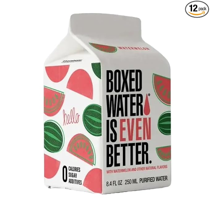 Mini Watermelon Boxed Water 8.5 oz. (24 Pack) – Better Than Premium Plastic Plant-Based Cartons BPA-Free Refillable Lunchbox Ready
