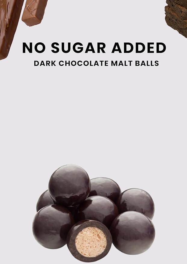 Nuts To You No Sugar Added Dark Chocolate Malt Balls – 8 oz Resealable Bag Perfect Crunchy Snack Guilt-Free Treat with Classic Malt Flavor