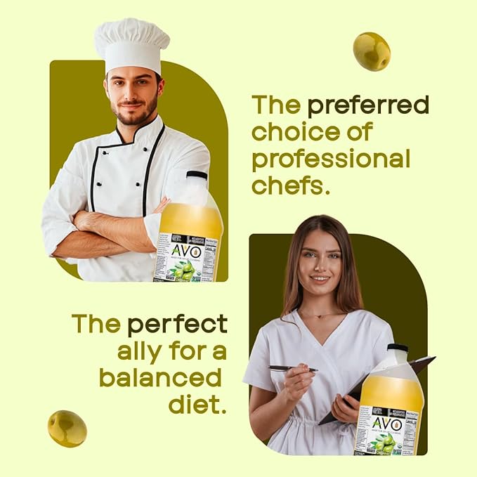 AVO Organic Olive Oil Extra Virgin Cold Pressed 64 Fl-oz (Half Gallon) NO preservatives added High Smoke Point 410°F Oil Cooking