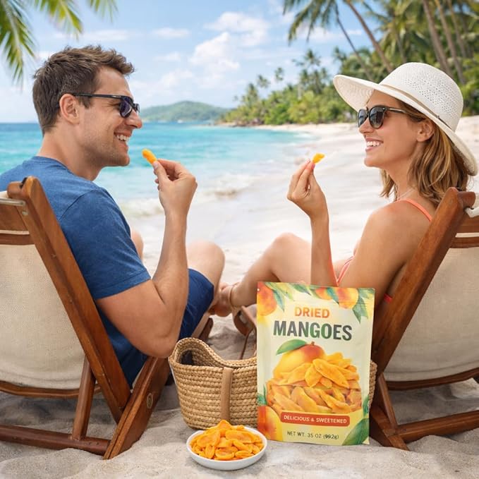 Dried Mango Slices Sweetened Tropical Fruit Snack 35 oz Sliced Soft Chewy Mangoes - Snacking Gifting Baking Smoothies Trail Mix Treat – Resealable Bag