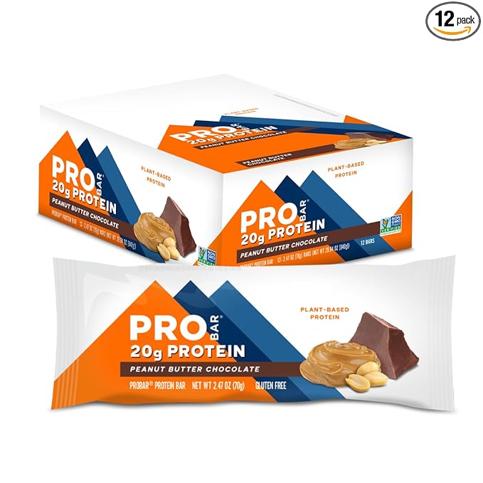 PROBAR - PROTEIN Bar Peanut Butter Chocolate Non-GMO Gluten-Free Healthy Plant-Based Whole-Food Ingredients Natural Energy (12 Count)