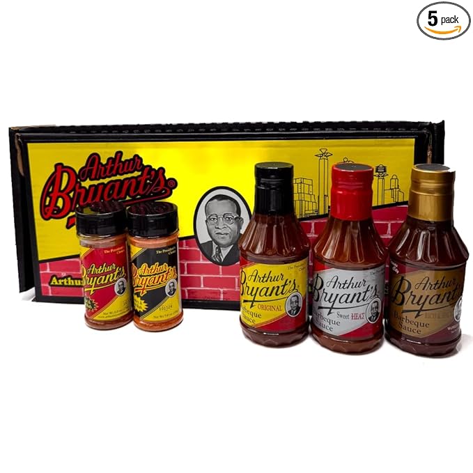 Arthur Bryant's BBQ Variety 5 Pack – Rib Rub Poultry &amp Fish Rub with 3 Barbecue Sauce Flavors (Original Spicy &amp Bold) – BBQ Sauce &amp Dry Rubs for Smoking and Grilling (18 Oz)