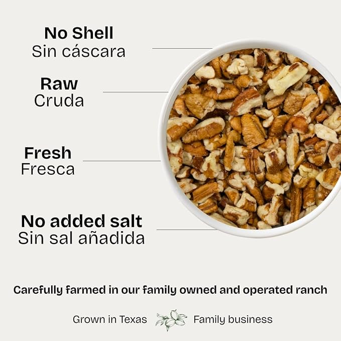 Fresh Small Pecan Pieces 5 lb | Premium Raw Texas Pecans | Unsalted Natural &amp Non-GMO | Perfect for Baking Cooking &amp Healthy Snacks | Family-Grown in Texas | Gluten-Free