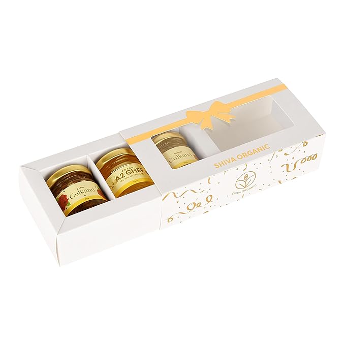 White and Gold Gift Box (50g each - A2 Ghee + Paan Gulkand + Mishri Gulkand)