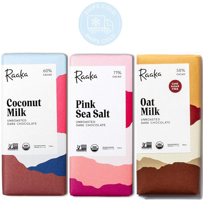 Raaka Chocolate Dairy-Free Pack | Gourmet Bean-to-Bar Dark Chocolate | Organic Kosher Vegan Gluten-Free | Chocolate Lover’s Gift | 1.8oz Bars 3-Pack