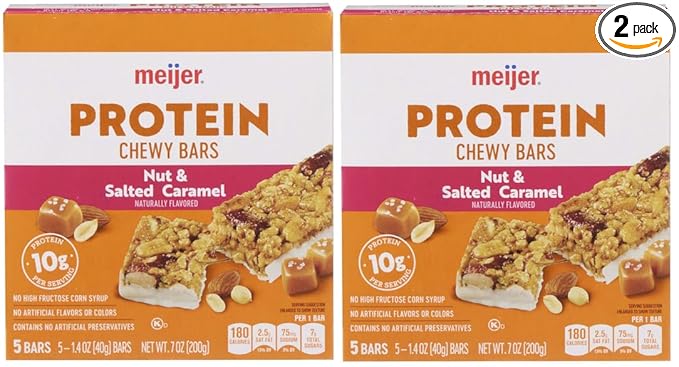 Pack Of 2 Nuts &amp Salted Caramel Chewy Protein Bars 5ct Each.