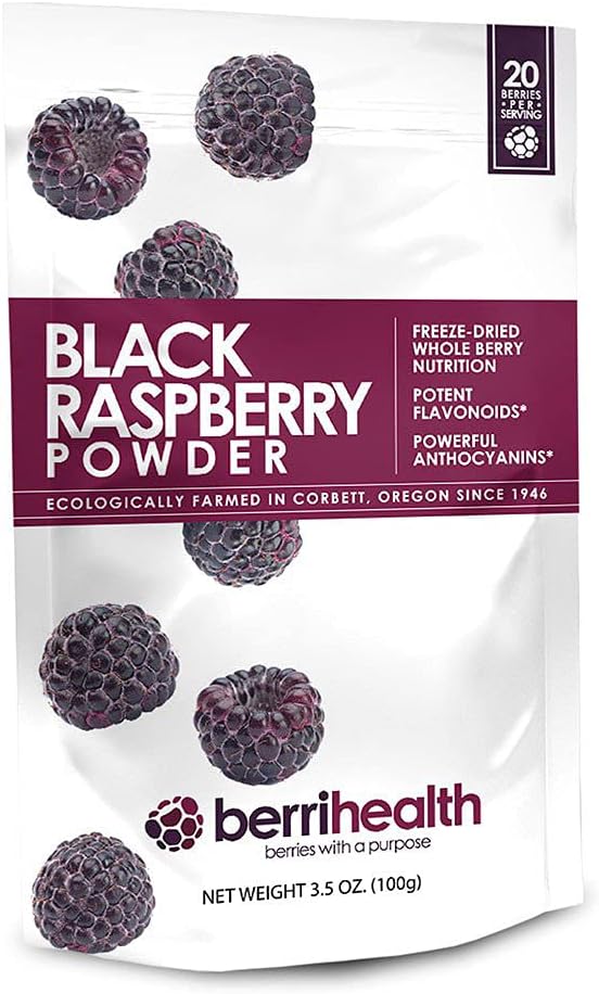 BerriHealth 100% Authentic Oregon Black Raspberry Powder - Made in The USA - 100 Grams - Gluten-Free Vegan Non-GMO