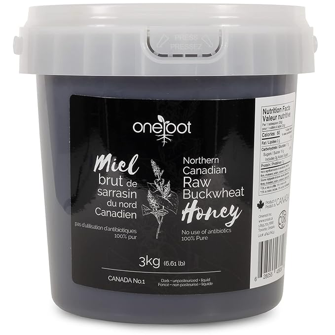 OneRoot Raw Buckwheat Honey – 6.6 lbs Unheated &amp Unprocessed Dark – Nutrient-Rich Antioxidant-Packed Natural Sweetener – Pure &amp Unfiltered Honey