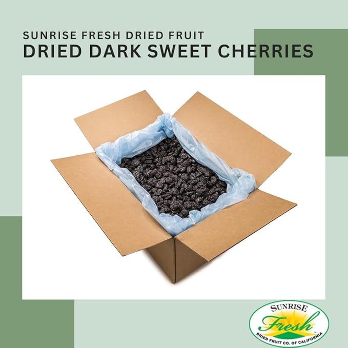 Sunrise Fresh Dried Fruit Company Unsweetened No Sugar Added Dried Dark Sweet Cherries 10lb Bulk Box with Resealable Bag