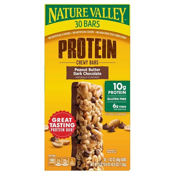 Gluten-Free Protein Bars Peanut Butter Dark Chocolate 30-Pack Compatible with Nature Valley