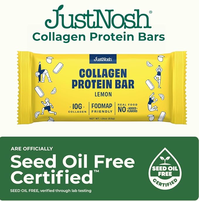 JUSTNOSH Lemon Collagen Protein Bars – 13g Protein 10g Collagen | Gluten &amp Dairy Free Low FODMAP Seed Oil Free (12 Pack)