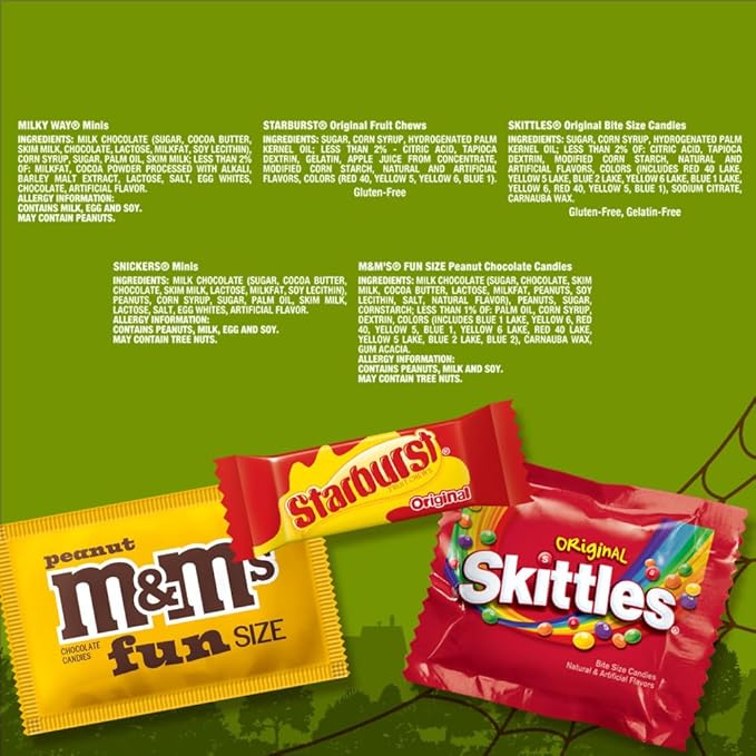 M&ampM'S SNICKERS SKITTLES &amp STARBURST Halloween Candy Bulk Chocolate and Fruity Candies Fun Size Variety Pack of Halloween Snacks Treats and Party Favors 160 Ct Bag