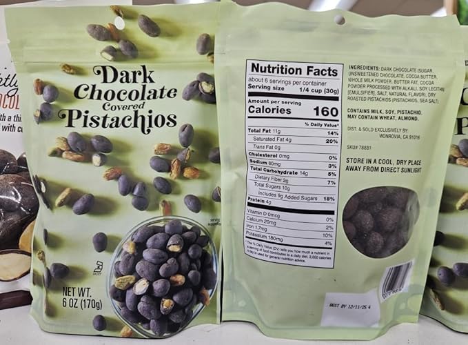 Trader Joe Dark Chocolate Covered Pistachios 6oz 170g (Two Bags)