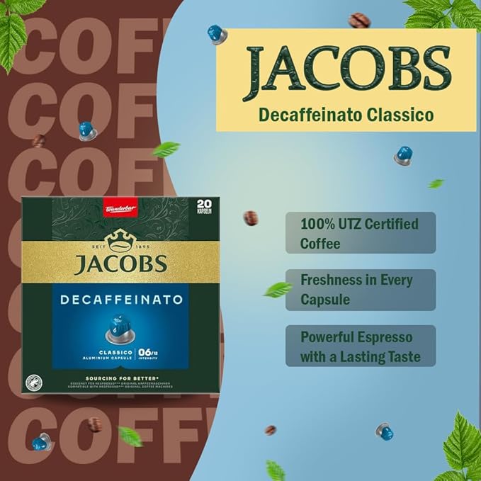 Jacobs Decaffeinato Classico 10x20 CAPSULES Coffee Capsules Compatible with (052 USD/1 CAP)