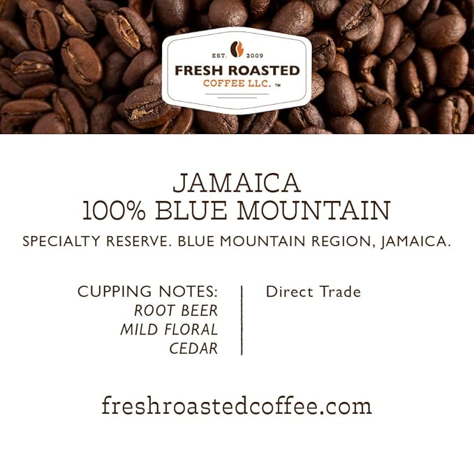 Fresh Roasted Coffee 100% Jamaica Mountain Coffee 12 oz Medium Roast Kosher Whole Bean