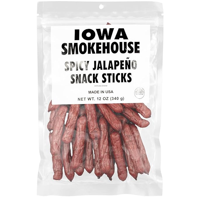 IOWA SMOKEHOUSE Snack Sticks Spicy Jalapeno - Smokey Snack Stick - Gluten Free - Resealable Bag &amp Ready to Eat Made with all USA Beef &amp Pork - 12 oz