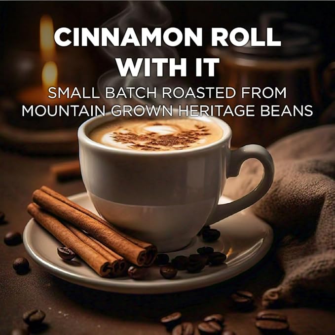 Maud's Cinnamon Roll Flavored Coffee Pods 50 ct Medium Roast Flavored Coffee in Single Serve Pods – 100% Arabica Beans Compatible with Keurig K Cups Maker