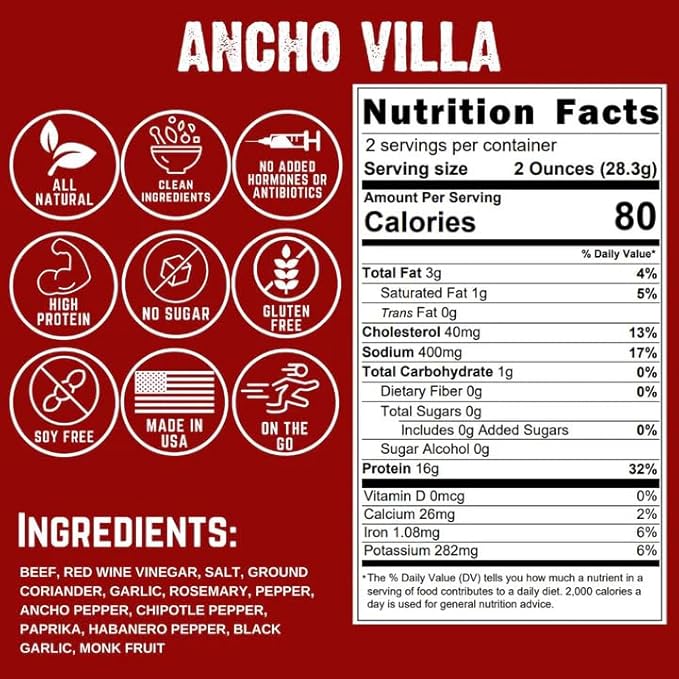 Righteous Felon Biltong Beef Jerky | South African Biltong Snack Packs for Adults | High Protein Keto-Friendly Low Sugar | Made with Premium Meats | Beef Jerky Gifts for Men | Ancho Villa 3 Pack