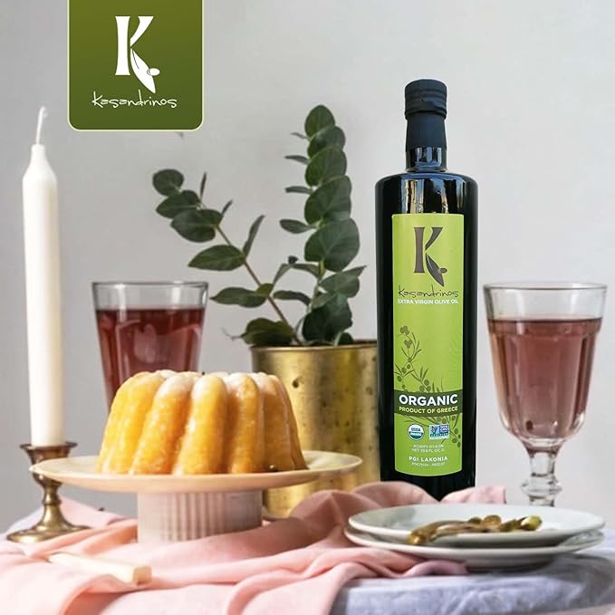 Kasandrinos Organic Olive Oil Extra Virgin Polyphenol Rich Greek Olive Oil 100% Organic First Cold Pressed Mild + Delicate Flavor Verified by Non GMO 1 L / 33.8 oz