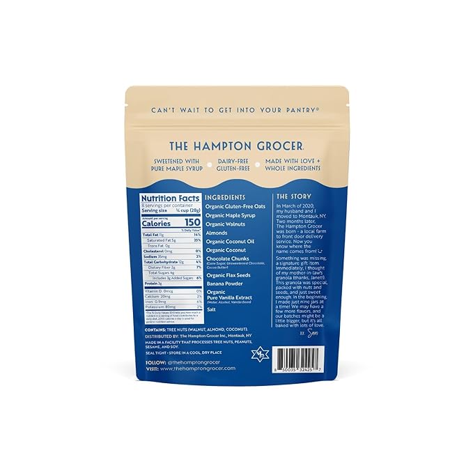 The Hampton Grocer Banana &amp Chocolate Chunk Granola 3 pack - Gluten-Free Dairy-Free Made with Real Bananas Walnuts &amp Maple Syrup - Crunchy Small-Batch 8oz