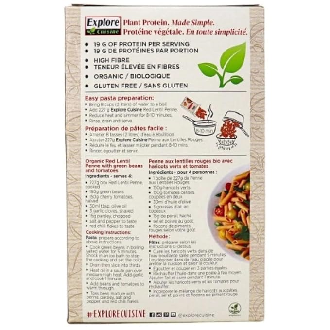Explore Cuisine Organic Red Lentil Penne Pasta Non GMO 8 Ounces (Pack Of 6)