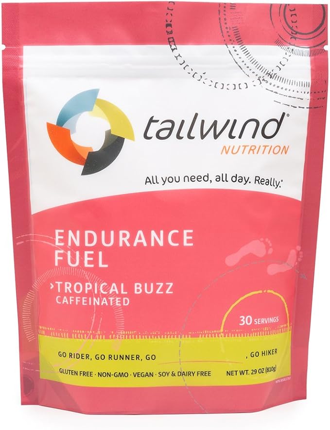 Tailwind Nutrition Endurance Fuel Carbohydrate &amp Electrolyte Sports Drink Mix Powder Gluten-Free Vegan Tropical Buzz 30 Servings (Caffeinated)