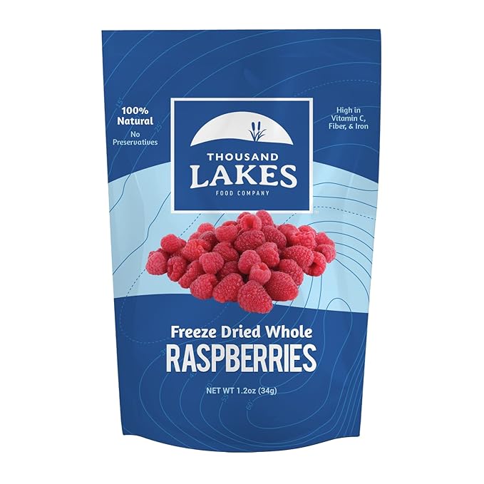 Thousand Lakes Freeze Dried Berries - 100% Whole Blueberries and Raspberries 2.4 oz total | No Additives