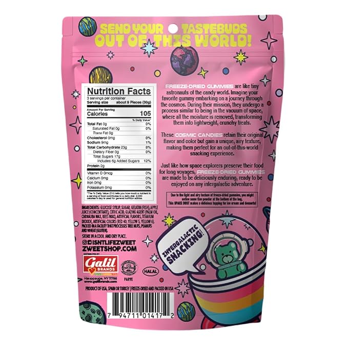 Galil Organic Roasted Chestnuts 3.5oz + Zweet Cosmoz Freeze Dried Candy Variety (Mango Lemonade Unicorn) – Crunchy Sour Gummies Snack Bundle – Gluten Free Vegan Friendly Treat Set