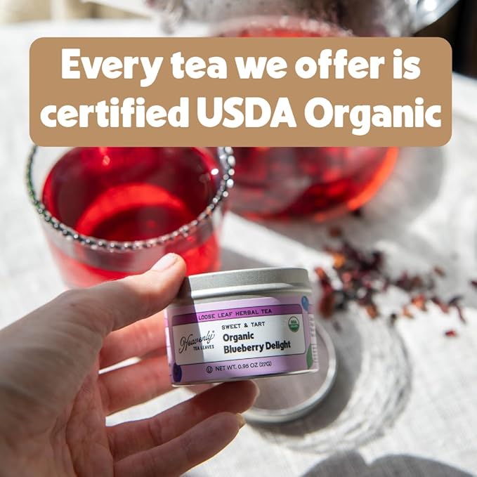 Heavenly Tea Leaves Organic Herbal Loose Leaf Tea Sampler Gift Set (Approx. 90 Cups) | 9 Naturally Caffeine-Free Tisanes | Great Hot or Iced | Assorted Variety Pack | Health &amp Immune Support