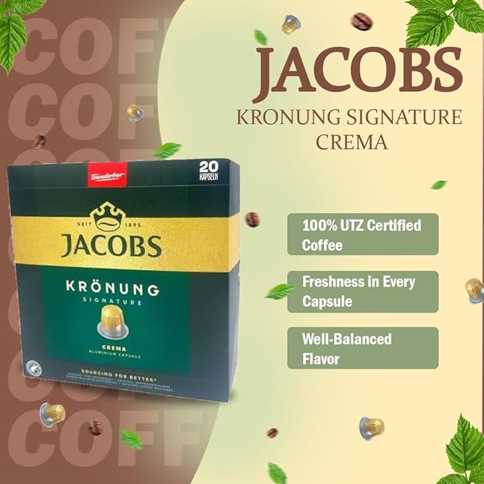 Jacobs KRONUNG CREMA 10x20 CAPSULES Coffee Capsules Compatible with (052 USD/1 CAP)