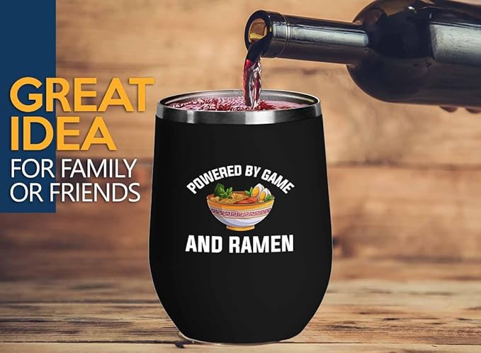 Ramen Lover Black Edition Wine Tumbler 12oz - Powered by game - Food Lovers chicken pumpkin vegan pantry spicy noodles