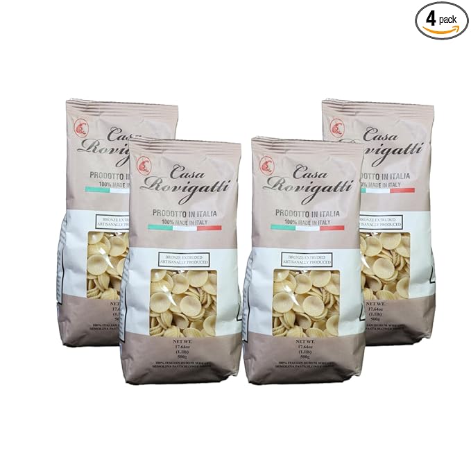 Casa Rovigatti Orecchiette 100% Italian Durum Wheat Semolina Pasta Bronze Extruded Artisanal 17.64 oz 4 Pack