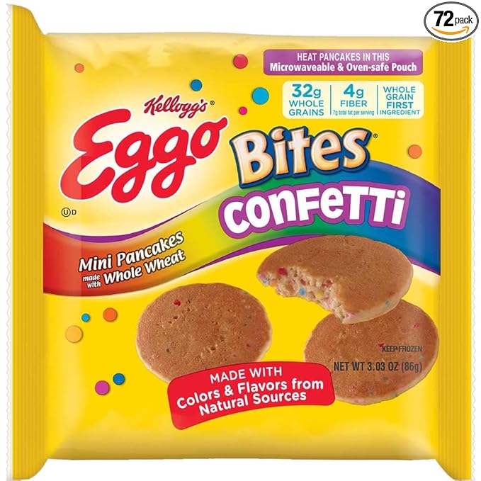 Kelloggs Eggo Bites Mini Pancakes Confetti 3.03 Ounce - 72 per case.